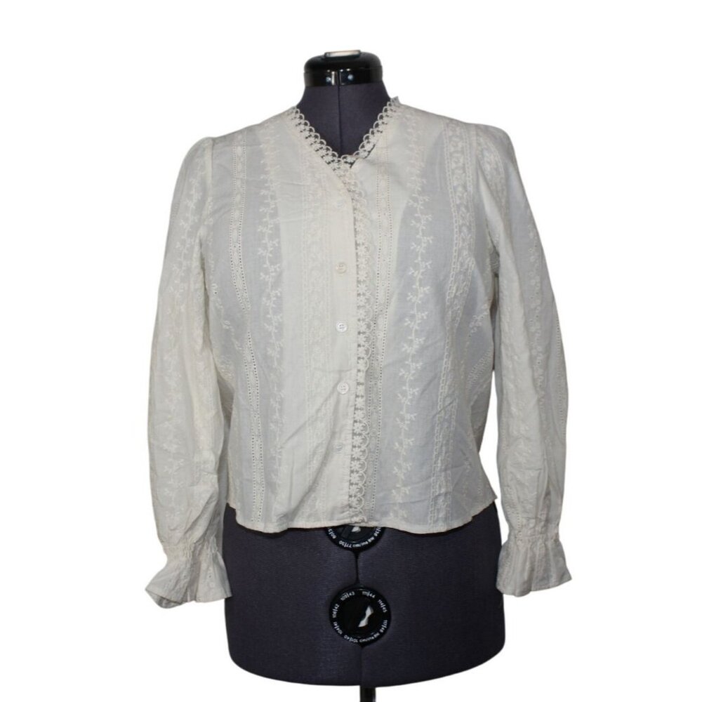 Metwo women's Victorian Gunne Sax‎ style embroidered blouse L